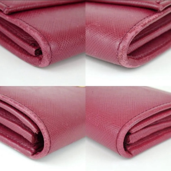 Authentic Salvatore Ferragamo Giancini Dark Pink/Red Leather Wallet Clutch - Picture 5 of 10